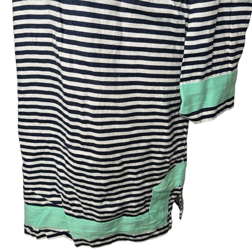 Sail to Sable STS Long Sleeve Linen Resort Tunic Shift Dress Teal Blue Striped S - Picture 4 of 8